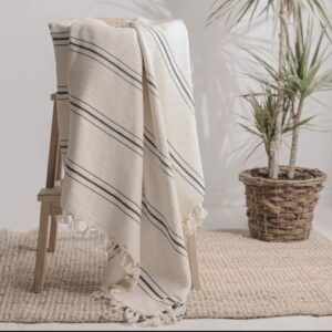 Turkish cotton throw black stripe