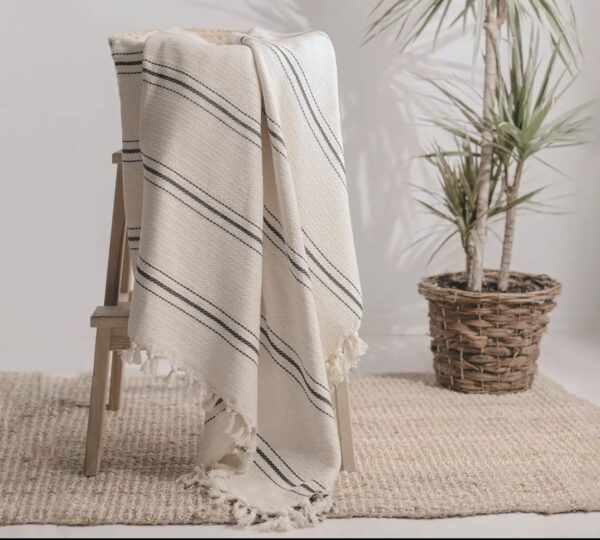Turkish cotton throw black stripe